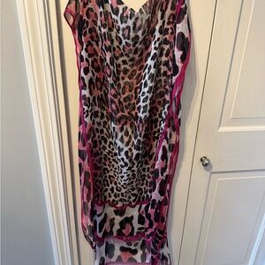 Cache Pink and Black Leopard Print Scarf EUC